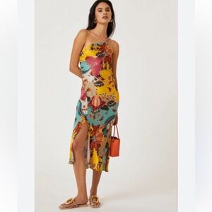 NWT retail $120 Size 6 BL^NK Anthro Vibrant, Colorful One-Shoulder Floral Dress